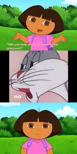 He has a very emphatic, almost lazy expression on his face. Bugs Bunny Tells Dora No 2 Memes In 1 By Zone Out O Reality On Deviantart
