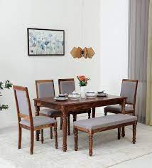Get free shipping on qualified seats 6 people patio dining sets or buy online pick up in store today in the outdoors department. Buy Louis Solid Wood 6 Seater Dining Set With Bench In Rustic Teak Finish Amberville By Pepperfry Online Traditional 6 Seater Dining Sets Dining Furniture Pepperfry Product