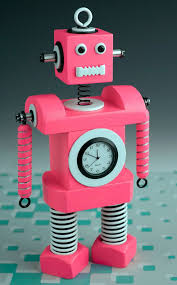 Black And White Robot Head This Robot Bobblehead Clock Is Bright Pink With Black And White Accents Finish Is Done By Hand And Will Have Slight Im Pink Clocks Bobble Head Bottle Cap Art