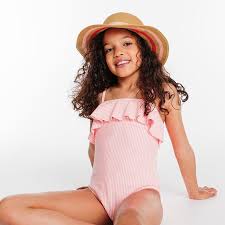 Maillot de bain a volant. Maillot De Bain Raye A Volant Orange Fille Okaidi Obaibi