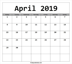 Available April 2019 Calendar Starting Monday Calendar Design Monday Calendar
