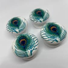 Peacock Feather Drawer Knobs, Teal Blue Green and White, Decoupage Drawer  Handles, Cupboard Handles