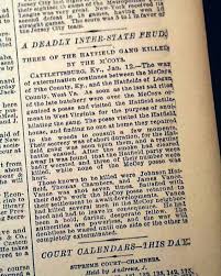 Historic Newspaper With Coverage Of The Hatfield Mccoy Feud New York Times January 13 1888 A Deadly I Hatfields And Mccoys Hatfield And Mccoy Feud Hatfield