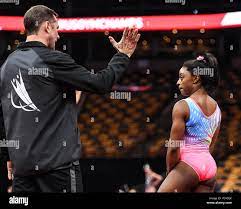 Boston Massachussetts Usa 15th Aug 2018 Simone Biles Listens To Her Coach Laurent Landi During The Podium Training Day Of The Competition At Td Garden In Boston Massachusetts Credit Amy Sanderson Zuma Wire Alamy