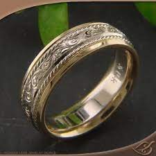 Antique 2 Tone Engraved Band Mens Wedding Rings Wedding Rings Vintage Cool Wedding Rings