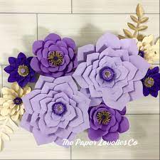 Purple And Gold Paper Flower Set For A Baby Shower Baby Shower Purple Baby Shower Flowers Girl Baby Shower Decorations