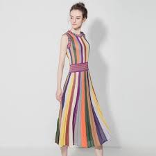 Alessandro angelozzi couture eblouissantes robes de mariees pour. Micosoni Haute Qualite Mode Italienne Style 2018 Ete Nouvelle Robe A Tricoter Originale Femmes Arc En Ciel Rayure Boheme Robes S L Aliexpress