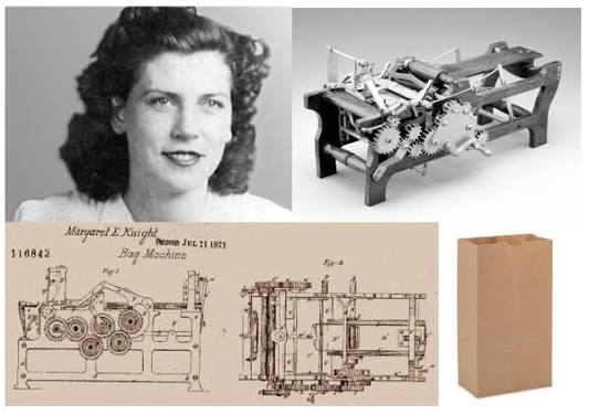 Did you know a woman invented the machine that makes mass-produced flat-bottom paper bags? Margaret Knight worked at a Massachusetts paper mill in the mid-1860s, earning $3.50 per week while making envelope-style