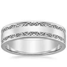 18k White Gold Wide Antique Scroll Wedding Ring Platinum Wedding Rings Antique Wedding Bands Engraved Wedding Rings