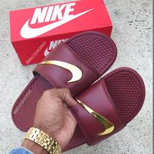 Black And Gold Nike Slides Womens Nike Benassi Burgundy Golden Check Slides Slides Shoes Nike Nike Benassi Slides Nike Slides