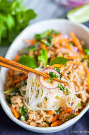 Thai Minced Pork Over Rice Noodle Larb Spice The Plate Pork Mince Recipes Mince Recipes Healthy Healthy Meat Recipes