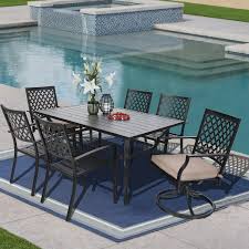 Shop allmodern for modern and contemporary rectangle outdoor dining tables to match your style and budget. Mf Studio 7pcs Outdoor Dining Sets Metal Patio Furniture With 4pcs Bistro Dining Chairs 2pcs Swivel Dining Chairs And 1pc Rectangular 6 Person Dining Table Suitable For Your Backyard Garden Balcony And Dining