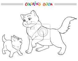 Poznaj zabawne kotki i baw się kolorami! Ilustracji Wektorowych Kot Matka Z Kotkiem Kolorowanka Fototapeta Fototapety Farbowanie Piekny Ogon Myloview Pl