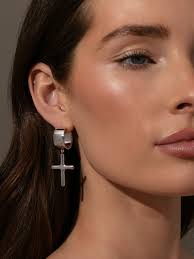 Gold Chunky Statement Cross Huggie Earrings