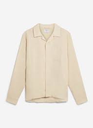 Men's Long Sleeve Cuban Shirt | 100% Linen | Cream | Percival Menswear