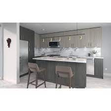 Grey stained wood cabinets look super modern and the black and wood shelving along with the wood panelled ceiling lend this kitchen an industrial feel. Cambridge 36 In W X 36 In H X 12 In D Grey Nordic Wood Door Wall Ready To Assemble Cabinet Lowes Com Interior Design Kitchen Contemporary Kitchen Design Grey Kitchen Cabinet Design