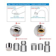 The sizes vary by type and brand like those from moen, kohler, delta and other top kitchen and bathroom companies. China Hibbert Dual Function 2 Flow Faucet Aerator 360 Degree Swivel Aerator For Kitchen Sink Dual Spray With Gasket Faucet Replacement Part China Faucet Aerator Faucet Head