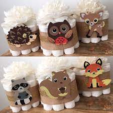 Woodland Mini Diaper Cakes Set Of 6 Baby Shower Centerpiece Various Woodland Woodland Creatures Baby Shower Simple Baby Shower Baby Shower Woodland Theme