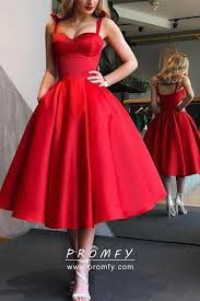 Knee Length Red Satin Corset Short Prom Ball Gown Tea Length Prom Dress Red Homecoming Dresses Tea Length Dresses