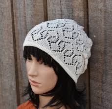Knitted Cotton Summer Beanie, Cotton White Lace Hat, Knit Casual Beanie  Hat, Fishnet Women Tam, Knitting Sun Hat, Light Weight Hat