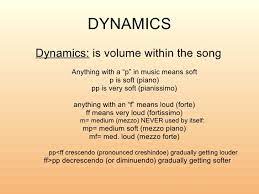 Dynamics the dynamics in a piece of music define how loud or how soft the notes should be played. Elements Of Music