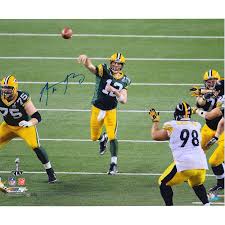 Rodgers played college football for the california golden bears, where he set several career passing records. Aaron Rodgers Green Bay Packers Autographed 20 X 24 Super Bowl Xlv Passing Photograph With Xlv Mvp Inscription