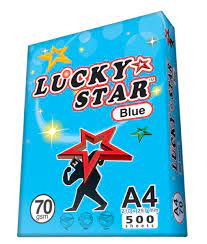 We sell double a a4 paper 80gsm ,double a a4 paper 75gsm ,double a a4 paper 70gsm,paper one 80gsm,navigator copy paper 80gsm,lucky star yellow,paper 80gsm,gold. A4 70 Gsm Luckystar Blue Copy Paper 500 Pc Fp Media