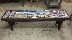 Bench Made From Broken Hockey Sticks Hockey Decor Hockey Stick Furniture Hockey Stick Crafts