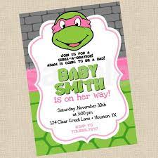 Printable Diy Pink Ninja Turtles Inspired Invitations Party Invite On Etsy 13 14 Aud Turtle Baby Shower Baby Shower Fun March Baby Shower