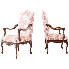 pair of french provincial style walnut toile fauteuil armchairs fauteuil armchair french provincial style french provincial