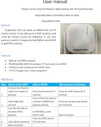 Monitor your home or business, in real time, on your smart phone or tablet. Wg 20w 4 4 Channel Wireless 1080p Gateway With Sd Card Recording User Manual Guangzhou Juan Optical Electronical Tech Joint Stock