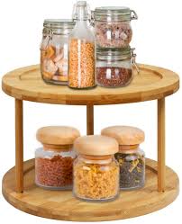 Our lower corner cabinet utilizes a lazy susan system, so i wanted to mimic a similar setup for the upper. Amazon Com Lazy Susan Turntable Spice Rack 10 Inch 2 Tier Bamboo Kitchen Countertop Cabinet Rotating Condiments Organizer