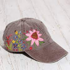 Hand Embroidered Flower Baseball Cap Floral Embroidery Hat Etsy In 2021 Flower Embroidery Designs Hand Embroidered Pendant Hat Embroidery
