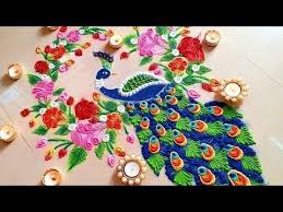 Very Easy Beautiful Peacock Rangoli 2018 New Year Special 2019 Rangoli Designs Youtube Free Hand Rangoli Design Rangoli Designs Peacock Rangoli