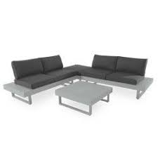 Salon Bas En Aluminium Gris Galet Avec Coussins Monaco 5 Convives Canape Deux Places Coussin Beige Coussin Assise
