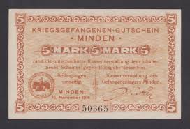 🔴GERMANY 5 Mark 1916 UNC- POW- Concentration Camp MINDEN