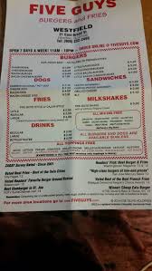 Five guys menu includes burgers, sandwiches, hot dogs, fries and drink. Five Guys Menu Prices