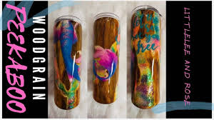 I use tim holtz alcohol ink in teakwood for my tumblers, but you. Diy Glitter Flow Peekaboo Woodgrain Mermaid Tumbler Youtube