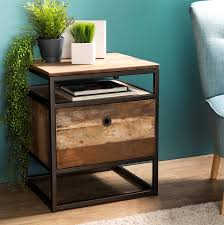 Table de chevet en bois massif et placage avec une face chêne naturel. Table De Chevet Industrielle Bois Recycle Swing Tables De Chevet Pier Import