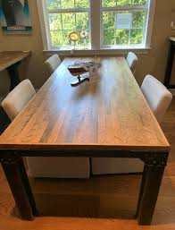 What makes an industrial dining room table industrial? 96 Maple Gym Floor Top Industrial Dining Table With Square Metal Leg Old Wood De