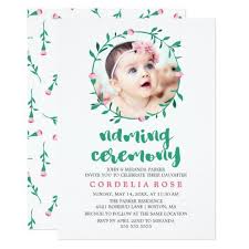 Rosebud Wreath Pink Green Naming Ceremony Invitation Zazzle Com In 2020 Naming Ceremony Invitation Naming Ceremony Beautiful Invitations