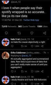 Check spelling or type a new query. Acat 13 I Love It When People Say Their Spotify Wrapped Is So Accurate Like Ya Its Raw Data Halo 3 Rat Acat 13 No Hate Tho Cause Objectively U Right 1994 Erika Calabrese