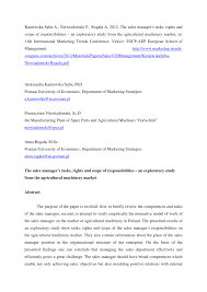 The commercial lines account manager performs the essential functions of the position, which include aiding sales executives and account executives and clients with service needs and making changes to existing accounts. Pdf The Sales Manager S Tasks Rights And Scope Of Responsibilities An Exploratory Study From The Agricultural Machinery Market