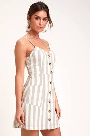 On The Pier Tan And White Striped Button Front Mini Dress Prom Dress Shopping Dresses Little Dresses