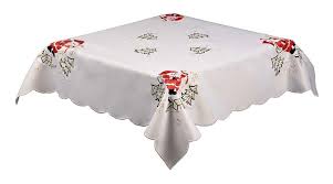 Grelucgo small christmas tablecloth embroidered bells candles and poinsettia 33 x 33. Santa And Trees White Embroidered Christmas Tablecloth 85x85cm 34x34 Easycare Tablecloths
