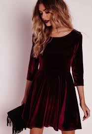 Holiday Outfits You Re Going To Want To Recreate Velvet Skater Dress Sleeved Velvet Dress Fashion