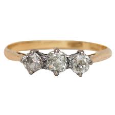 18k yellow gold trellis 3 stone engagement ring with platinum head (0.50ctw aca side stones included). Victorian Old Mine Cut Diamond 3 Stone Ring Yellow Gold And Platinum At 1stdibs