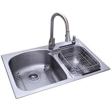 hole double bowl sink in metallic gray