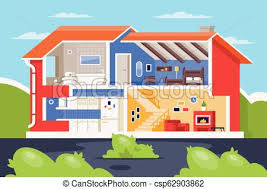 house sections with bathroom, kitchen