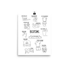Bedtime Routine Chart Poster Coloring Poster Fun Kids Room Wall Art
